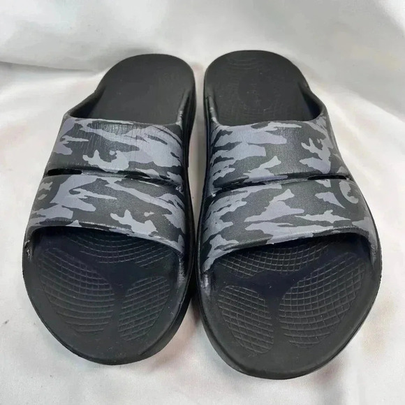 OOFOS OOahh Sport Flex Slides Size M9/W11 Camo Gray Black Athleisure main image 10